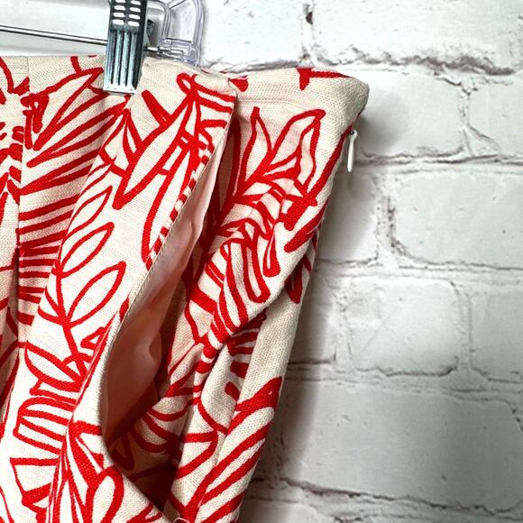 Lane Bryant Wms 24 Linen Blend Botanical Print Flare Skirt Colorblock Border Hem - Picture 7 of 8